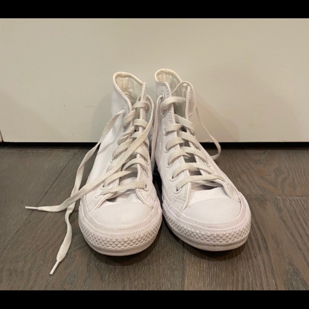 All white leather High top Converse. Worn once.